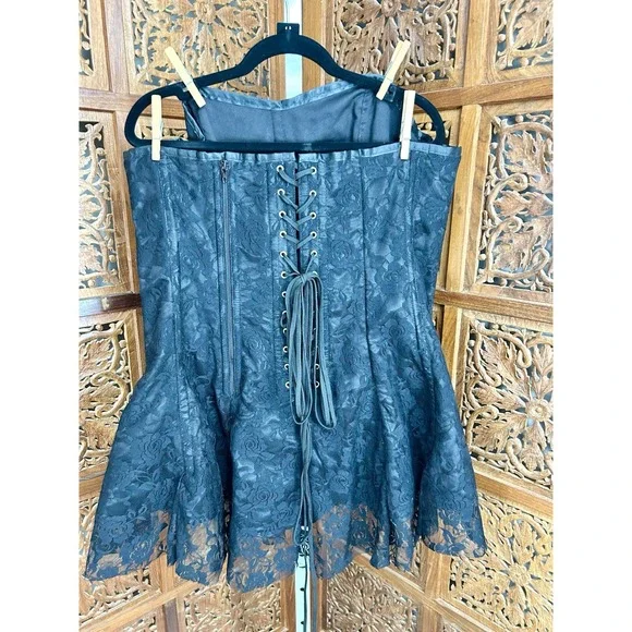 Gothic Corset‎ Bustier Black Boned Lace Up Back Boudoir Dress High Low 2XL - Picture 2 of 4